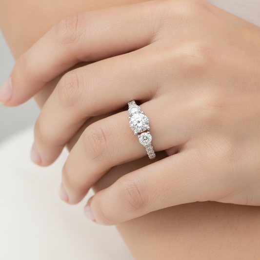 Stylish Halo Solitaire Ring In 925 Sterling Silver - Fifteen