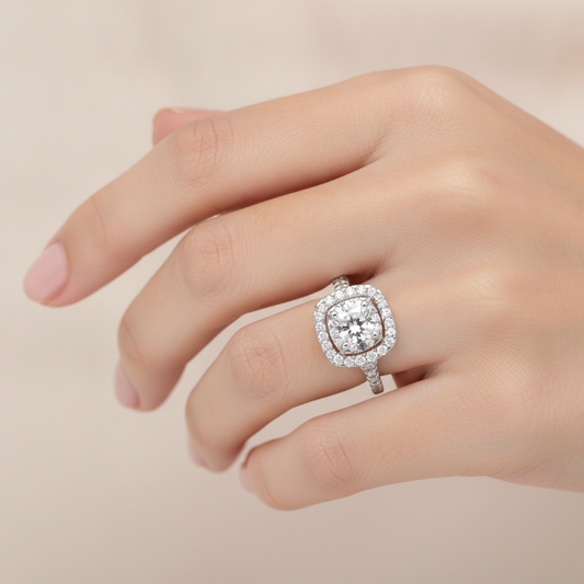 Glowing Halo Solitaire Ring - Fourteen
