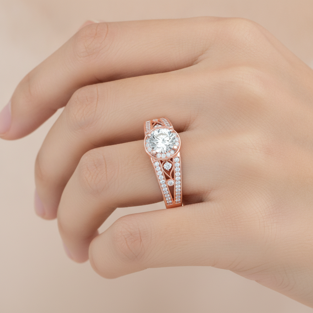 Ecstatic Halo Diamond Ring In 925 Sterling Silver - Fourteen