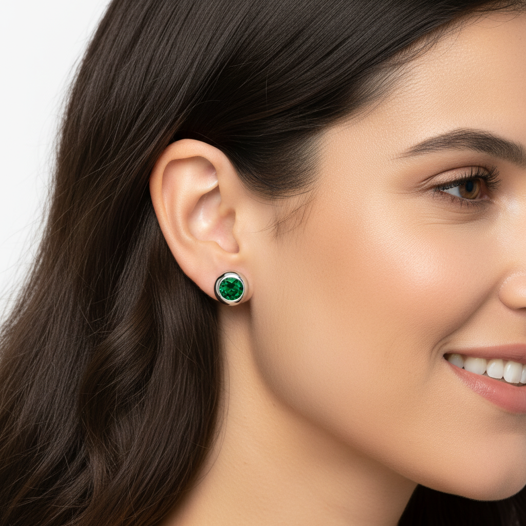 Blue Crystal Bezel Set Stud Earrings - Two