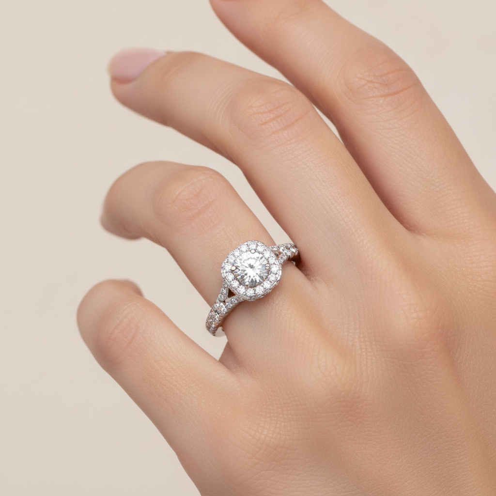 Bene Halo Ring In 925 Sterling Silver - Fourteen