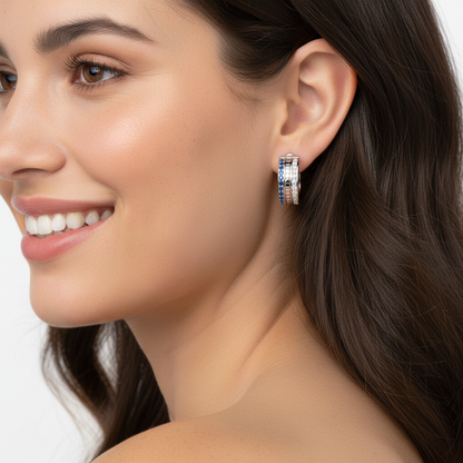 Blue Sapphire & Diamond Dual Row Hoop Earrings In White Gold – Luxury Statement Hoops | Jebij - Two
