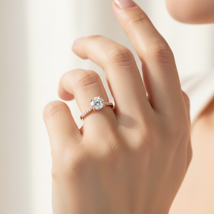 Rose Gold Hidden Halo Diamond Engagement Ring With Pav Band - Fourteen