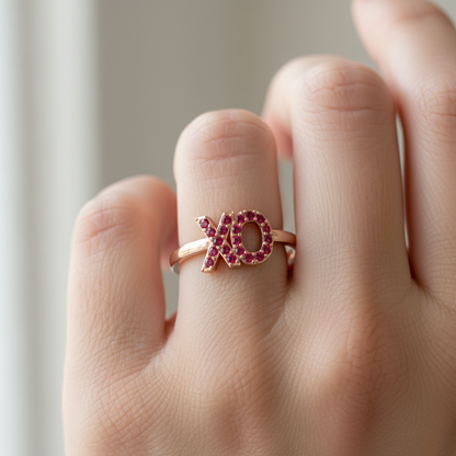 Xo Hugs And Kisses Ruby Pav Ring - Two