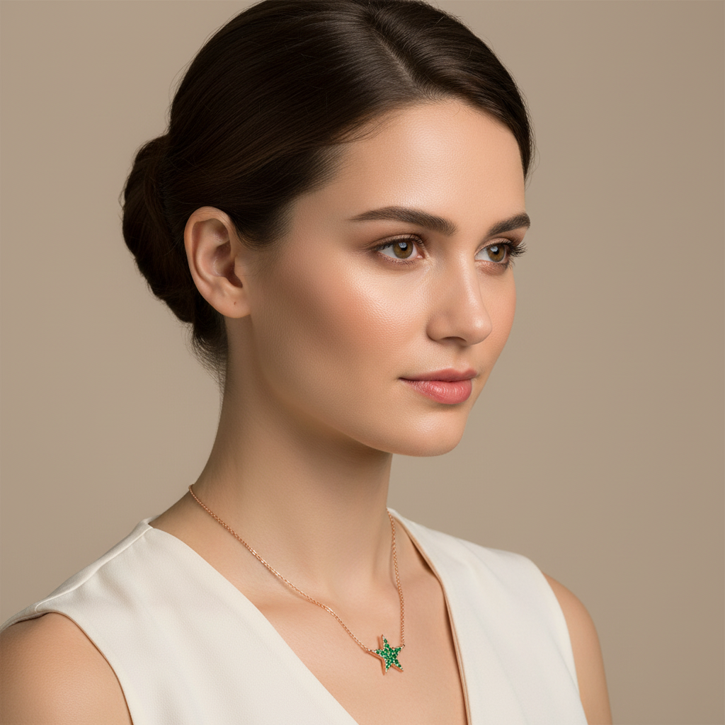 Emerald Pav Star Pendant Necklace - Two