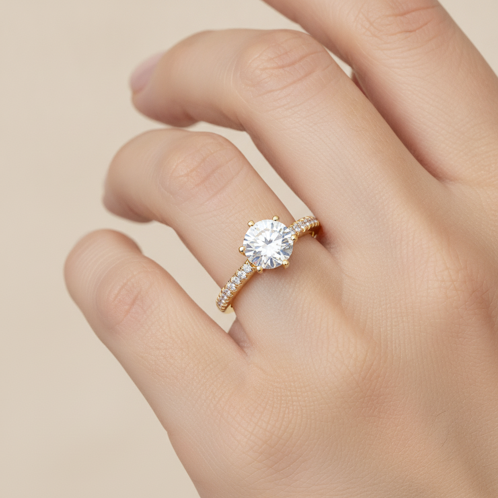 Courtly Solitaire Ring In 925 Sterling Silver - Fourteen