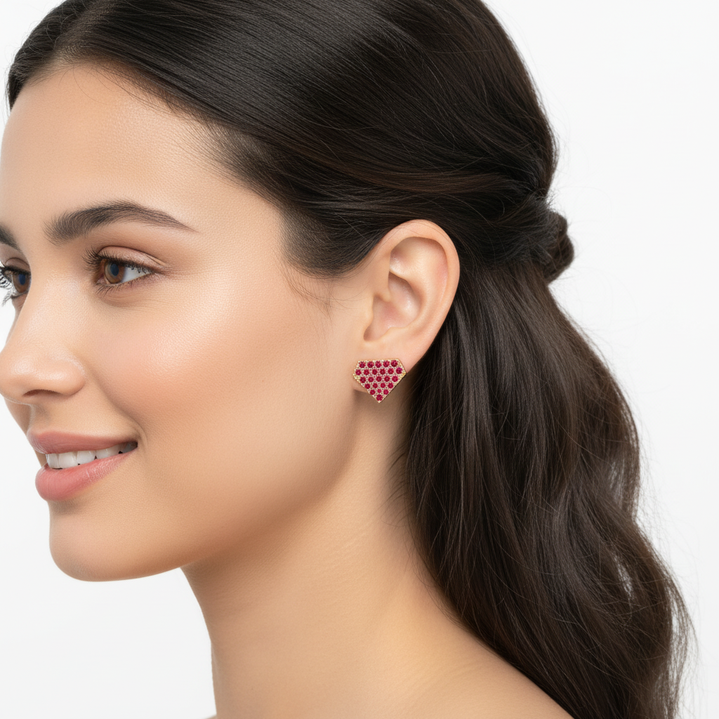 Pink Sapphire Pav Diamondshaped Stud Earrings - Two