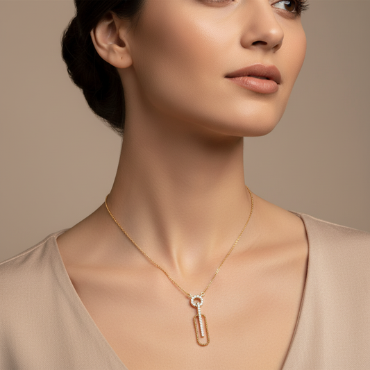 Pav Diamond Safety Pin Pendant Necklace