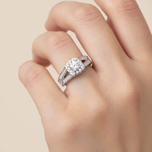 Gilded Solitaire Ring In 925 Sterling Silver - Fourteen