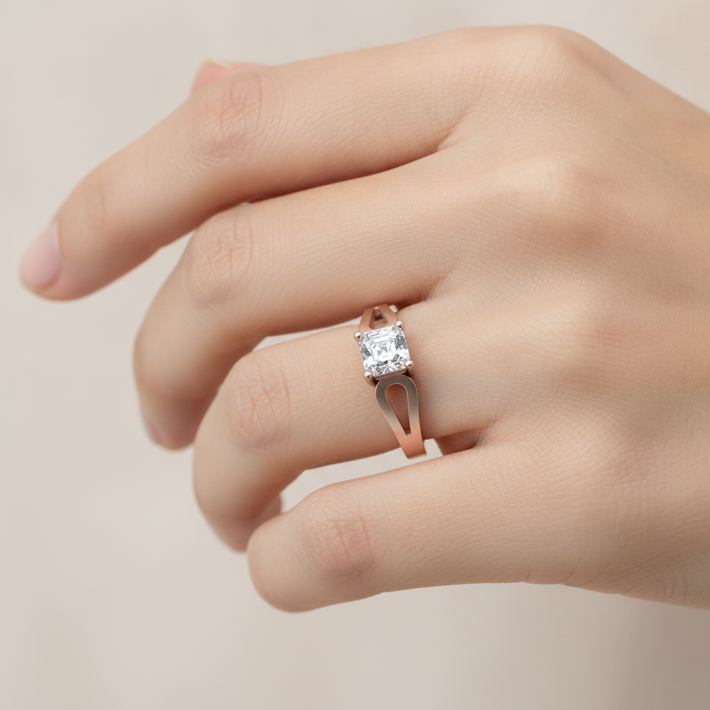 Square In A Loop Solitaire Ring In 925 Sterling Silver - Fifteen