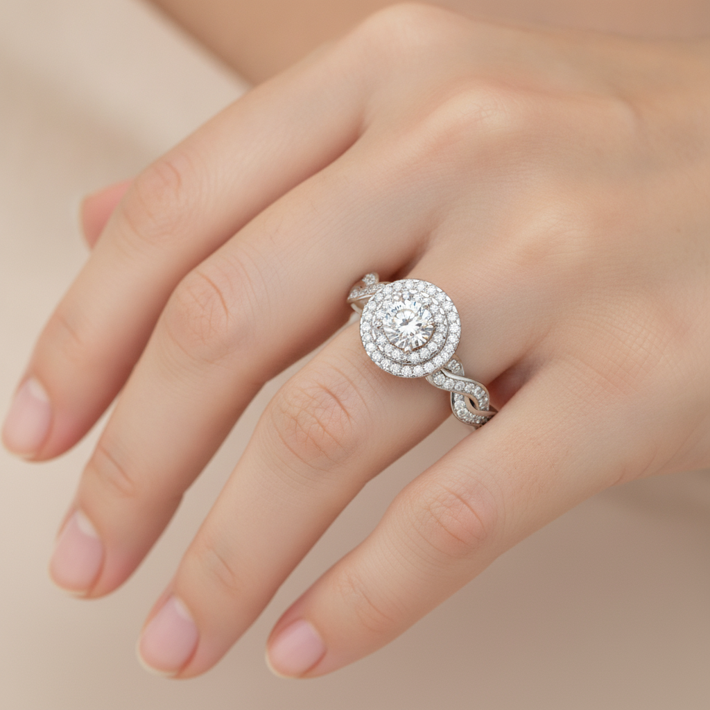 Wondrous Halo Ring In 925 Sterling Silver - Fourteen