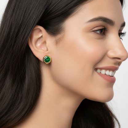 Red Crystal Bezel Set Stud Earrings - Two