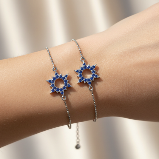 Blue Sapphire Starburst Bracelet With Open Center Design - Two