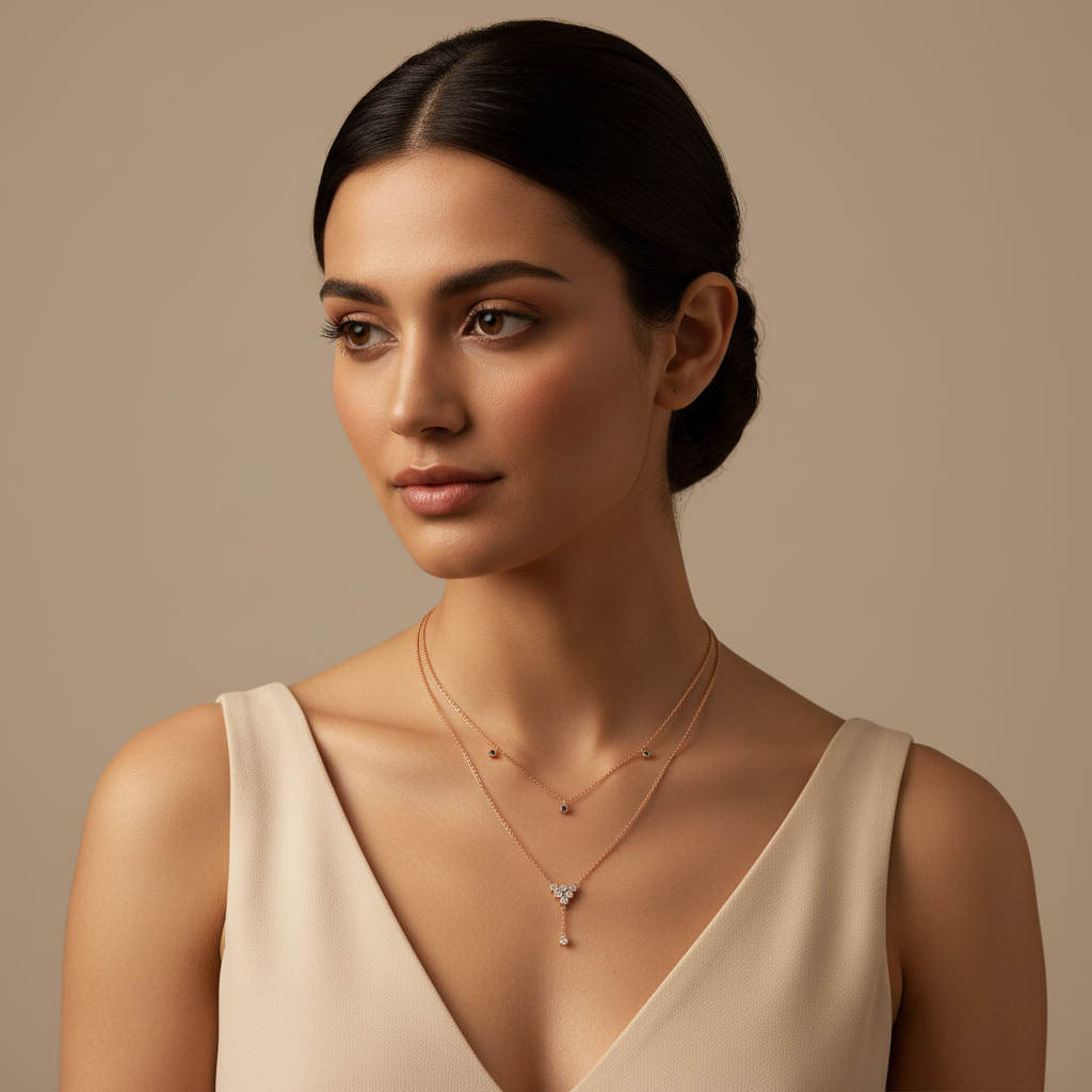 Layered Blue Sapphire And Diamond Honeycomb Ynecklace - Two