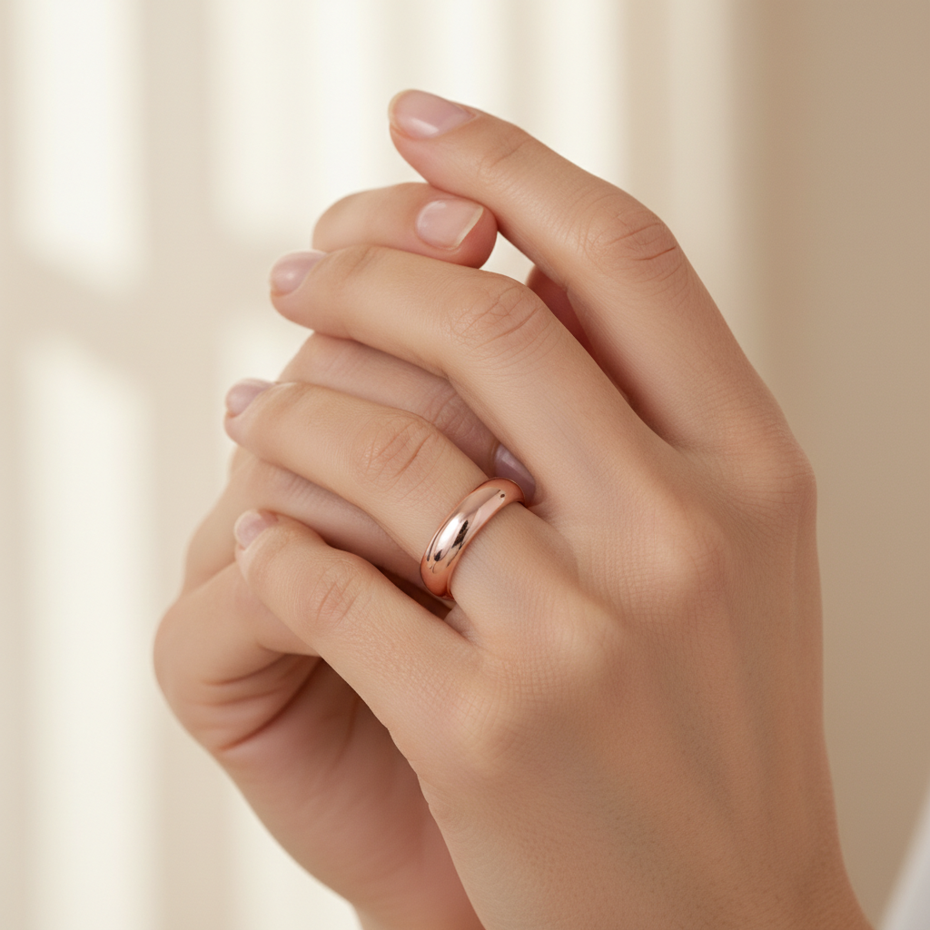 Rose Gold Polished Comfort Fit Wedding Band Ring - Two