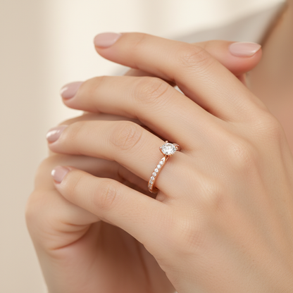 Rose Gold Diamond Solitaire Engagement Ring With Pav Band - Two