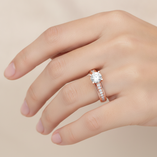 Shower Solitaire Ring In 925 Sterling Silver - Fourteen