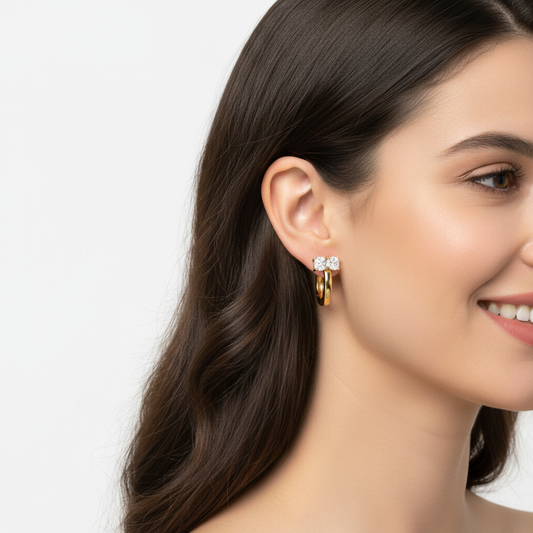 Oval Diamond Hoop Earrings in Yellow Gold