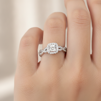 Brilliance Halo Solitaire Ring In 925 Sterling Silver - Fifteen