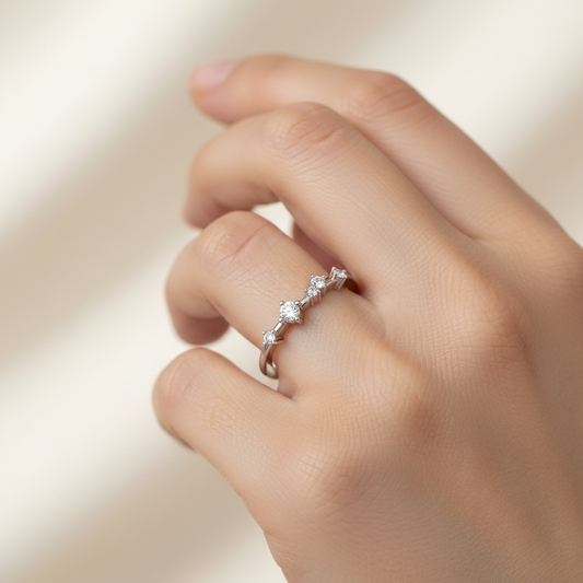 Delicate Diamond Cluster Stacking Ring in White Gold