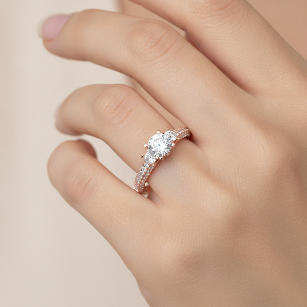 Vivir Tri Stone Ring In 925 Sterling Silver - Fourteen