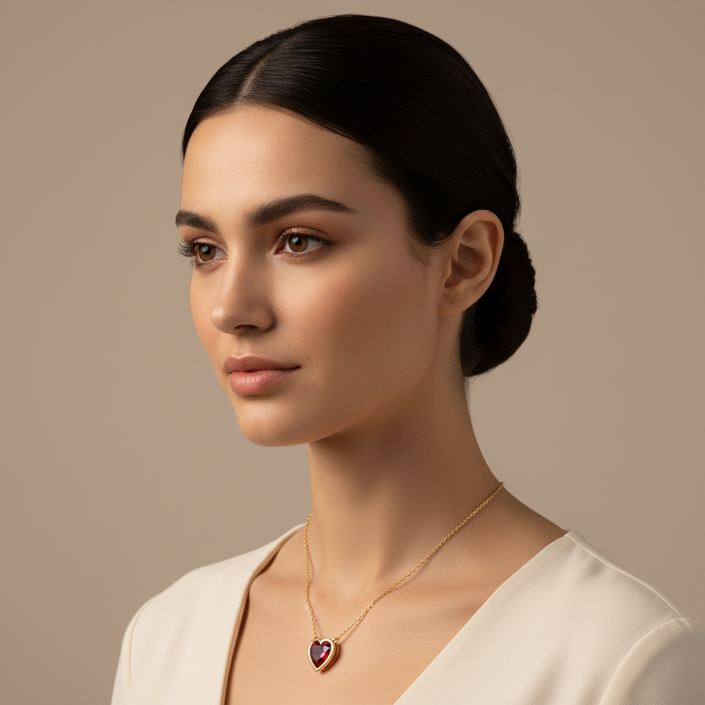 Ruby Heart Bezel Set Pendant Necklace - Two