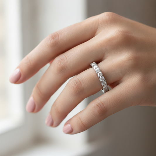 Effervescent Half Eternity Wedding Band In 925 Sterling Silver - Fifteen