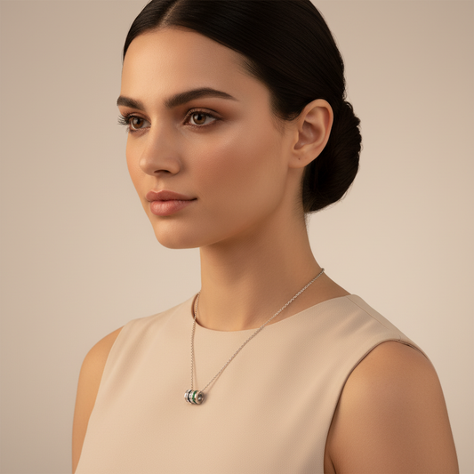 Emerald And Diamond Vertical Bar Pendant Necklace - Two