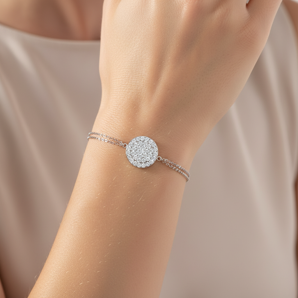 Pav Diamond Circle Disc Bracelet - Eight