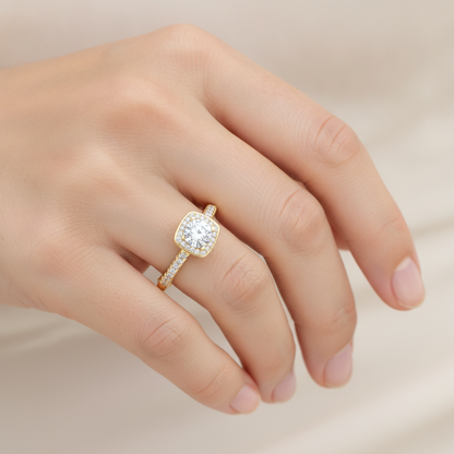 Renessaince Halo Ring In 925 Sterling Silver - Fourteen