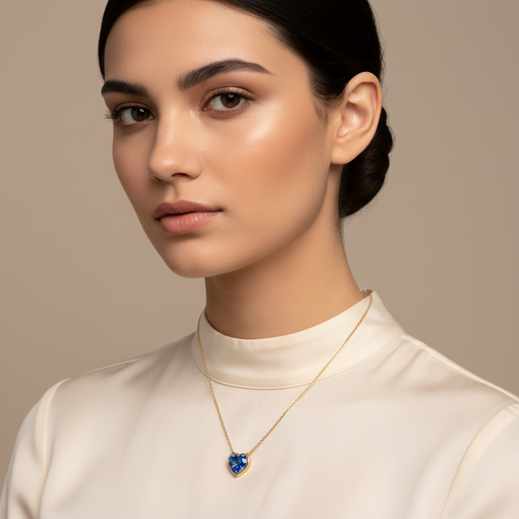 Blue Sapphire Heart Bezel Set Pendant Necklace - Two