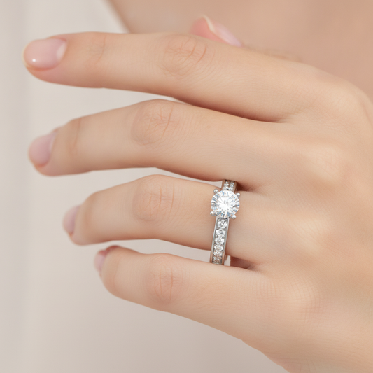 Flower Solitaire Ring In 925 Sterling Silver - Fourteen