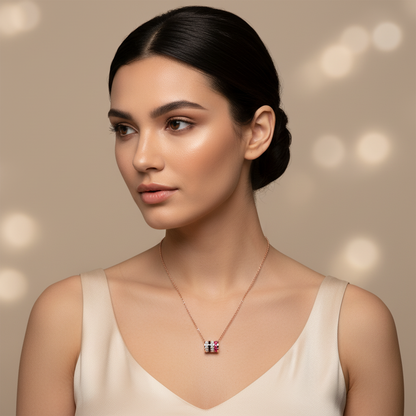 Multirow Diamond And Gemstone Bar Pendant Necklace - Two