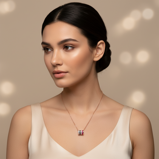 Multirow Diamond And Gemstone Bar Pendant Necklace - Two
