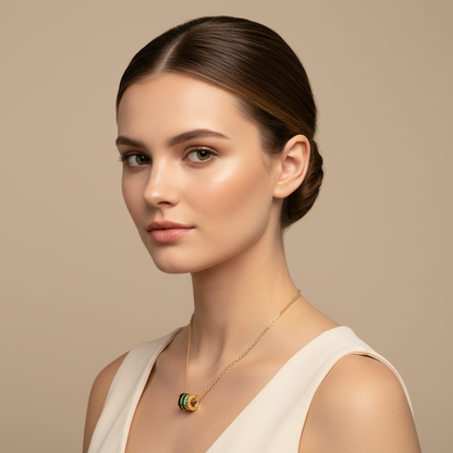 Triple Band Emerald And Black Onyx Pendant Necklace - Two