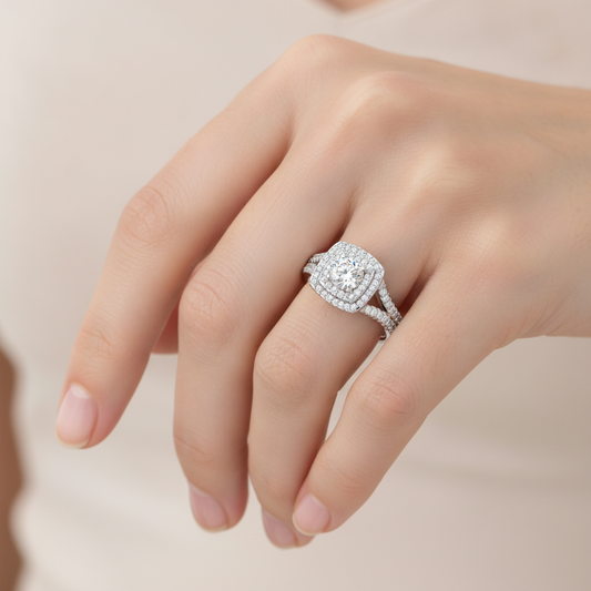 Light Bridal Ring Set In 925 Sterling Silver - Fourteen