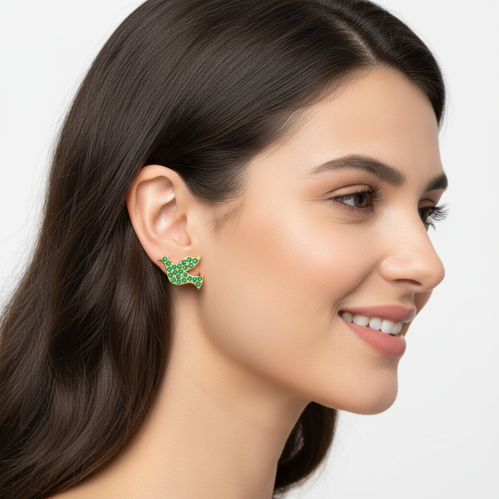 Emerald Pav Dachshund Dog Stud Earrings - Two