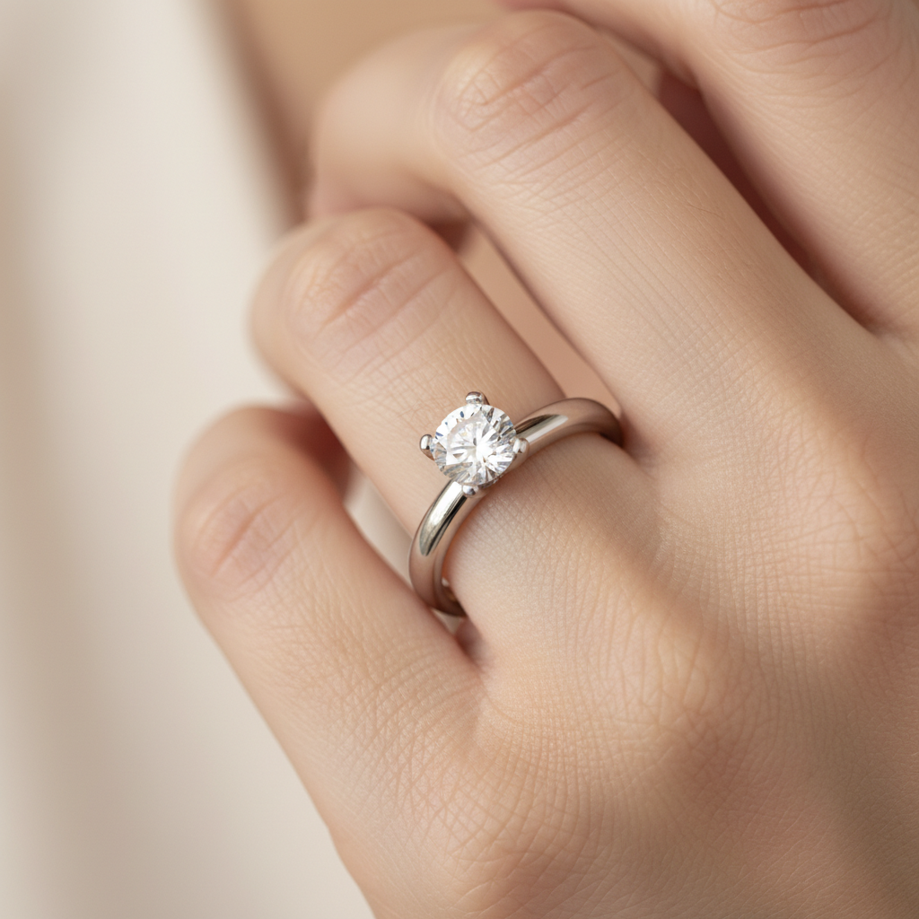 3 Ct Round Moissanite Four Prong Solitaire Engagement Ring In 925 Sterling Silver - Two