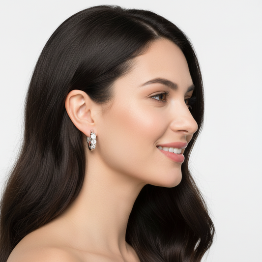 White Gold Diamond Hoop Earrings with Prong Set Stones