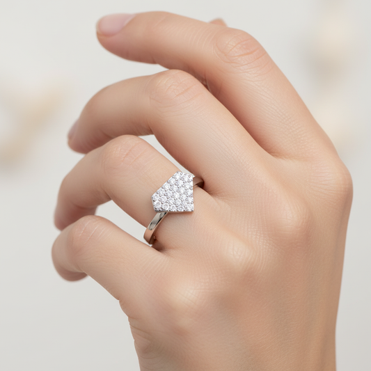 Pav Diamond Hexagon Cluster Ring