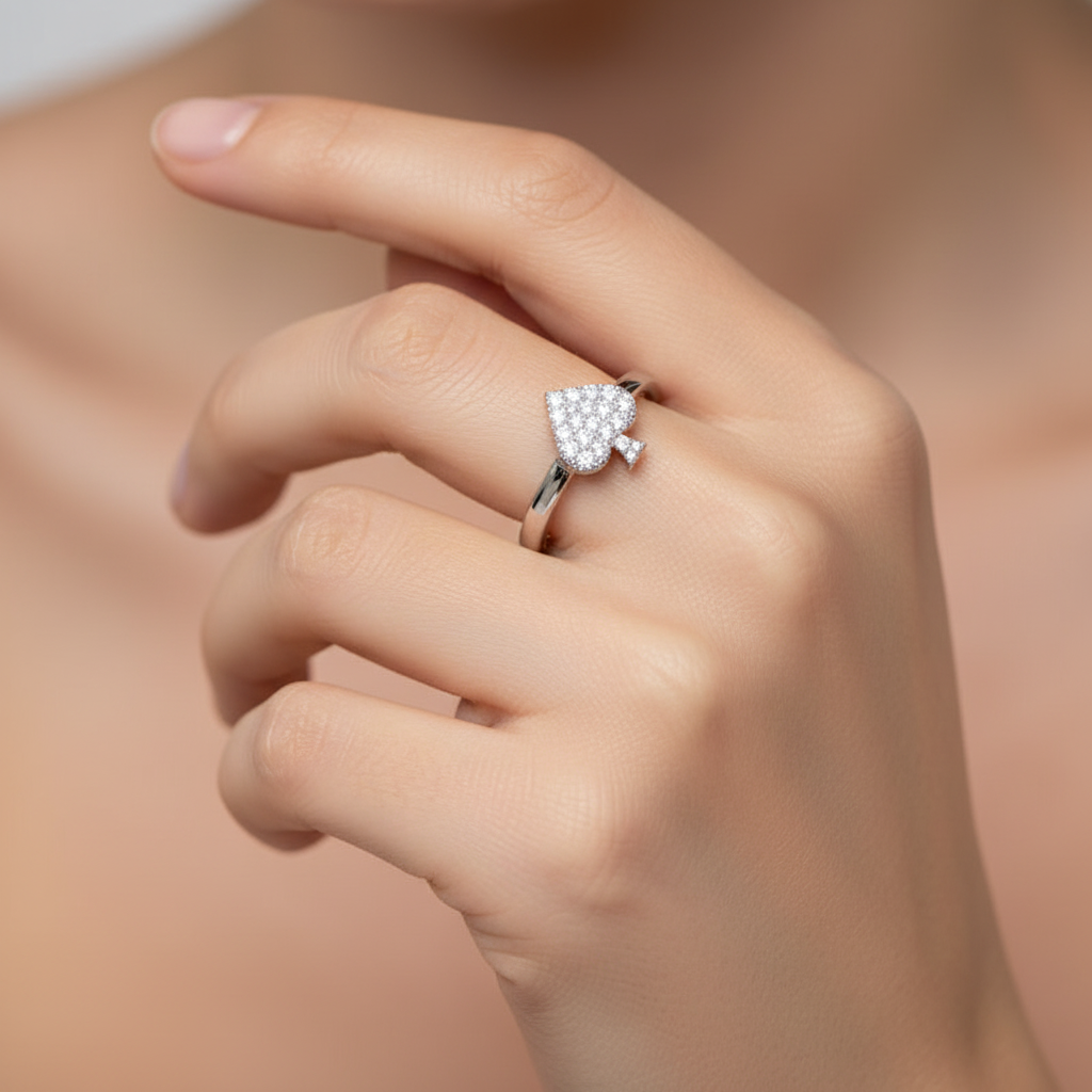 Pav Diamond Spade Stackable Ring - Two