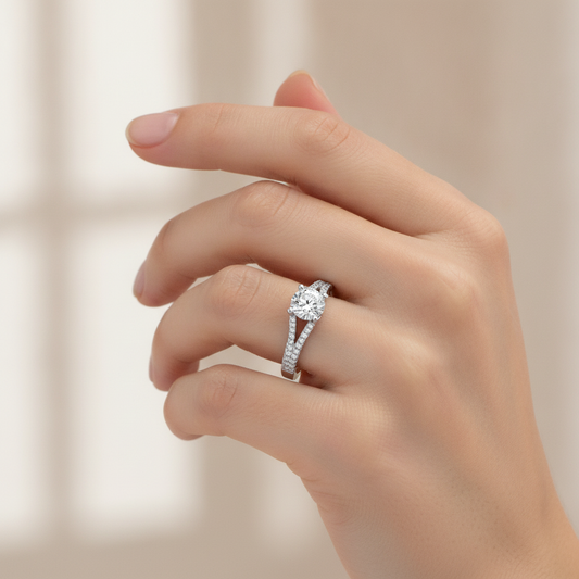 Luminous Halo Solitaire Ring In 925 Sterling Silver - Fourteen