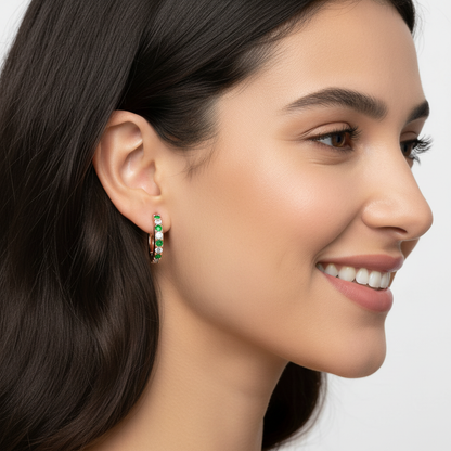 Rose Gold Emerald And Diamond Huggie Hoop Earrings - Two