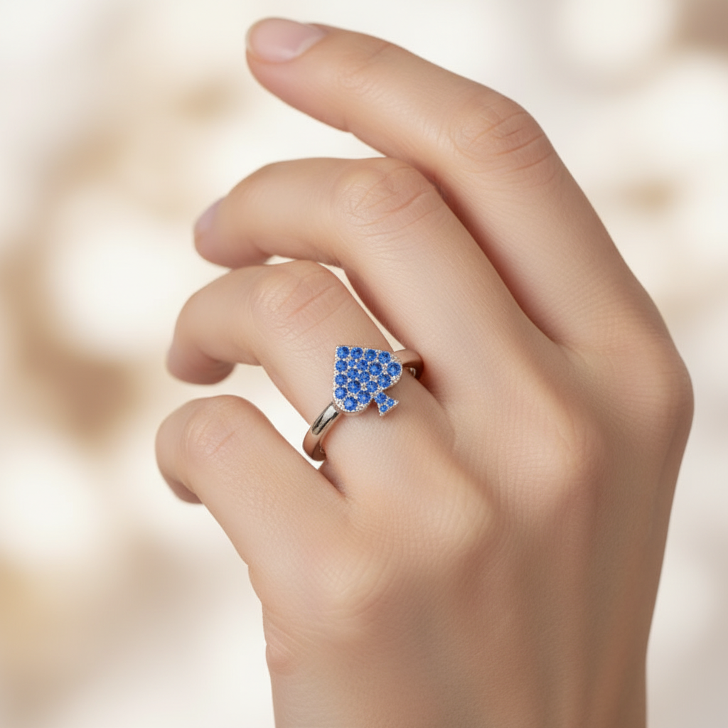 Blue Sapphire Spade Stackable Ring With Pav Setting - Two