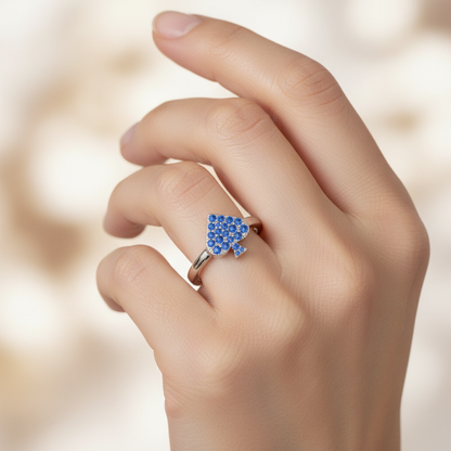 Blue Sapphire Spade Stackable Ring With Pav Setting - Two