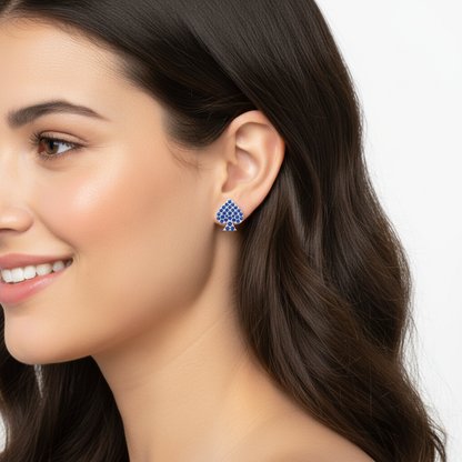 Blue Sapphire Spade Stud Earrings With Screw Back Closure - Two