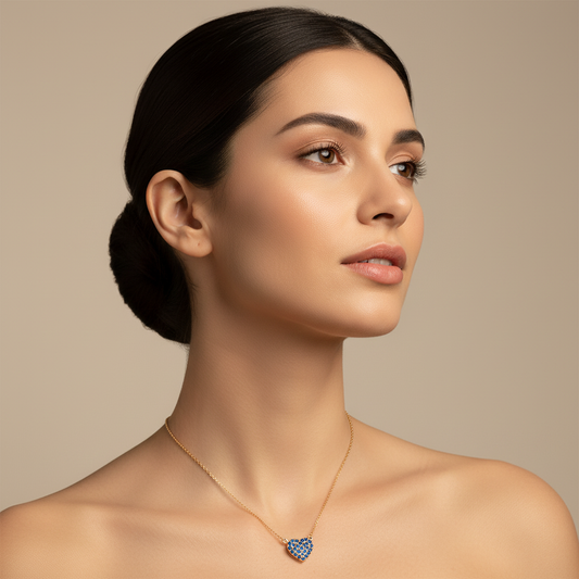 Blue Crystal Pav Heart Pendant Necklace - Two