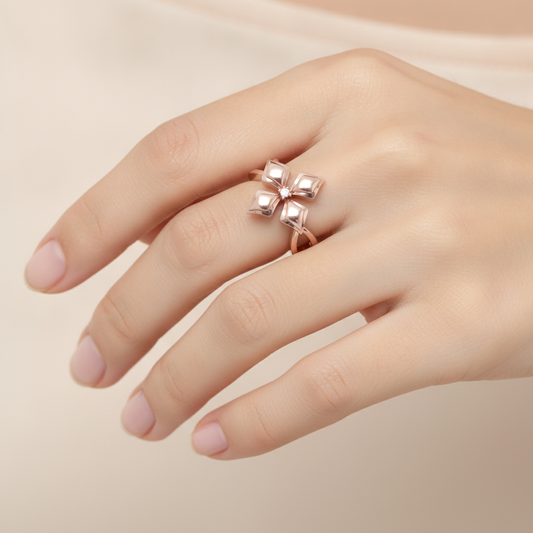 Blossom Loop Single Stone Ring In 925 Sterling Silver - Fourteen