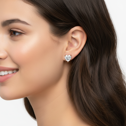 Heart Shape Diamond Stud Earrings In Gold - Two