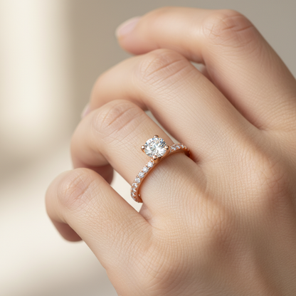 Rose Gold Diamond Solitaire Engagement Ring With Pav Band - Two